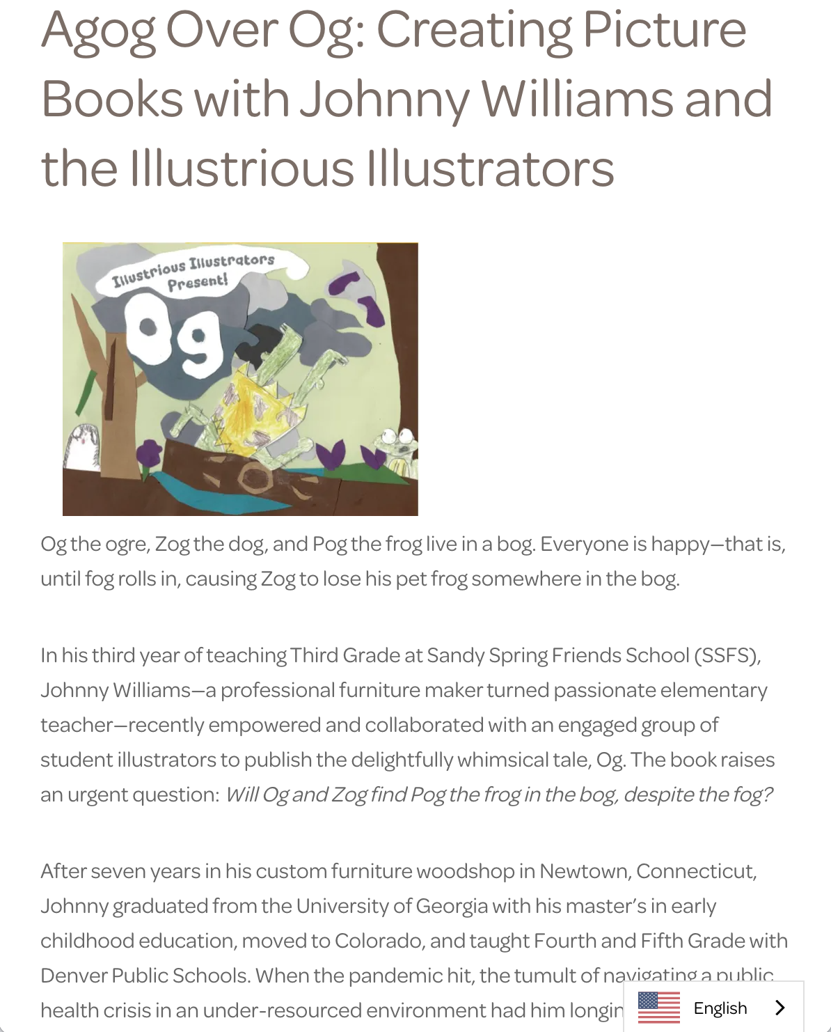 SSFS blog article: "Agog Over Og: Creating Picture Books with Johnny Williams and the Illustrious Illustrators"